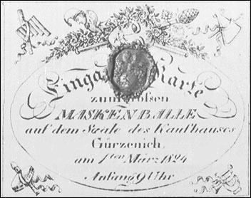 Eintrittskarte Maskenball im Gürzenich 1824