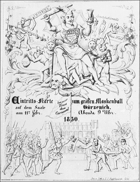 Eintrittskarte Maskenball im Gürzenich aus dem Jahre 1850