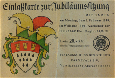 Eintrittskarte Karneval 1948